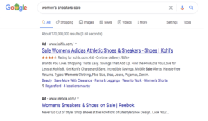 Google Ads for women's sneaker sale