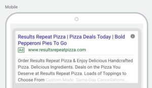 A screen shot of an example ad for Results Repeat showing how Keyword Insertion Works