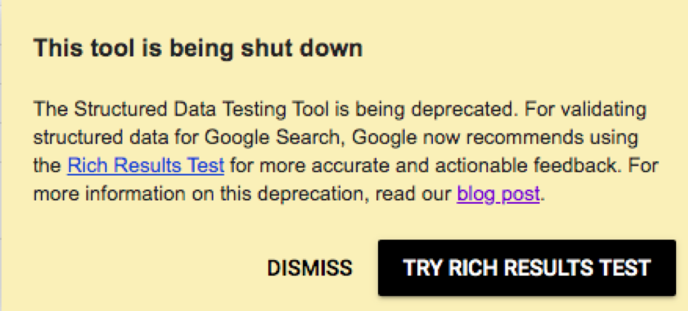 structured data testing tool is being shut down message