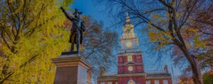 An image of Independence Hall in Philadelphia.