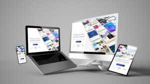 A graphic with 4 different electronic devices showing the same website.